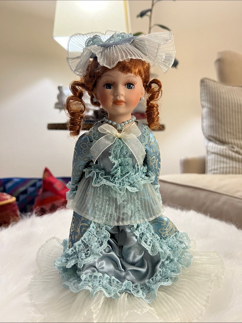 🗝️📠Vintage Lady Ashley Porcelain Fashion Doll in Pale Blue Lace Dress
